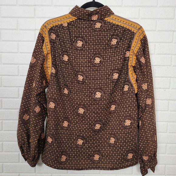 Vtg 70s Nortons Point Brown Boho Floral Long Sleeve Button Up Blouse sz 10 - Picture 8 of 9